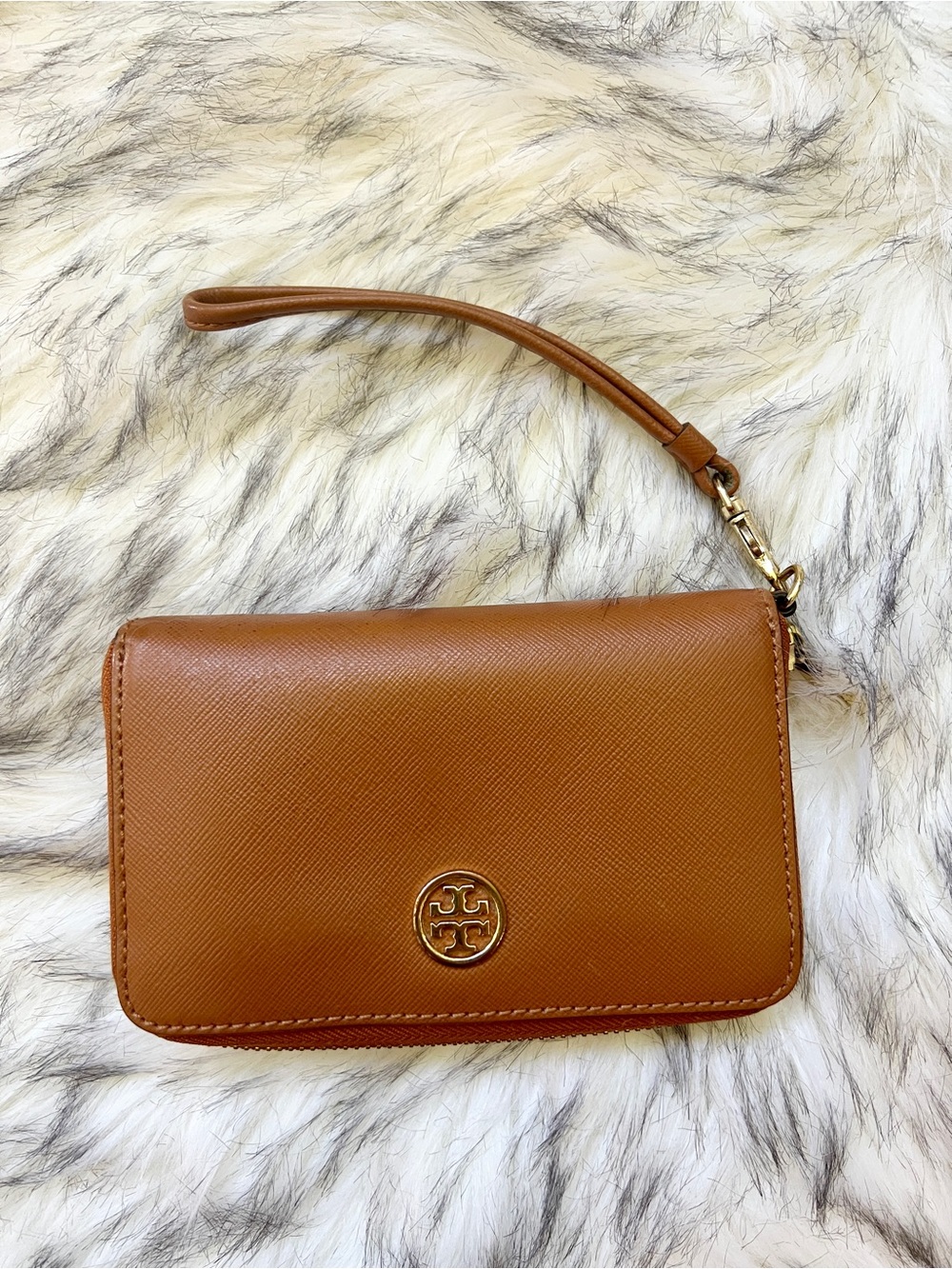 Tory Burch Cognac Brown Leather Wristlet Wallet